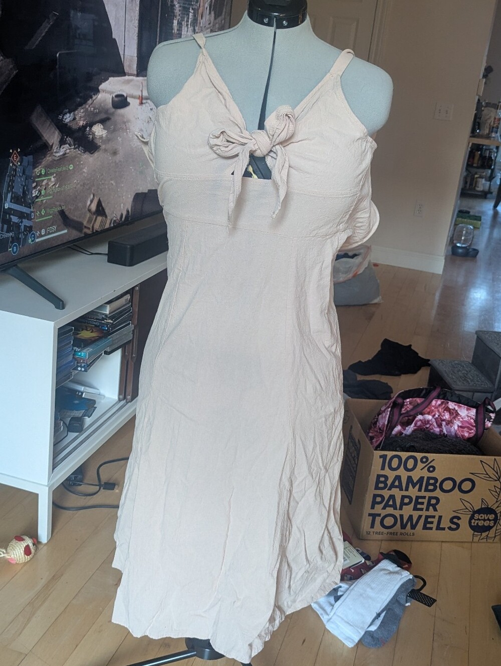 SHEIN Beige Tie-Front Summer Dress
